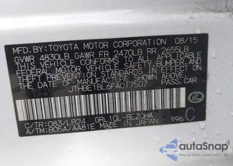 2015 Lexus Gs 350 from USA, damaged, VIN JTHBE1BL6FA017507